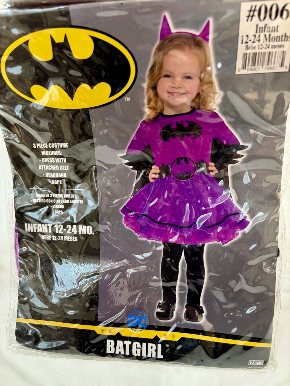 DC Batgirl Purple and Black Infant Costume Dress with Velcro Cape